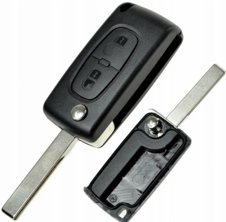 Nøkkelskall Peugeot 2 knapper. Sverd m/spor (batteri på kretskortet)