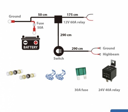 Kabelsett High power for 1 lys max 50A strømtrekk!