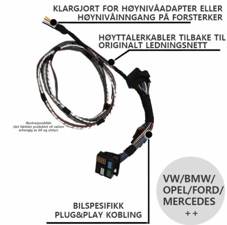 Plug & play Quadlock med retur til høyttalere VW/BMW/OPEL/FORD/MERCEDES +++