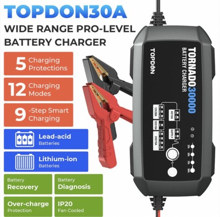 Topdon Tornado 30000 batterilader og strømforsyning 30A 6/12/24V