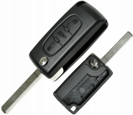 Nøkkelskall Peugeot 3 knapper. Glatt sverd (batteri på kretskortet)