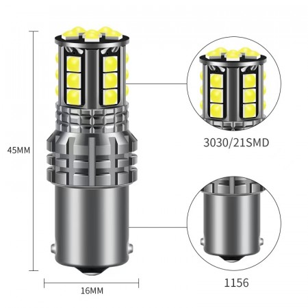 P21W 1156 BA15S Led pærer DRL Gen2 (2pk)